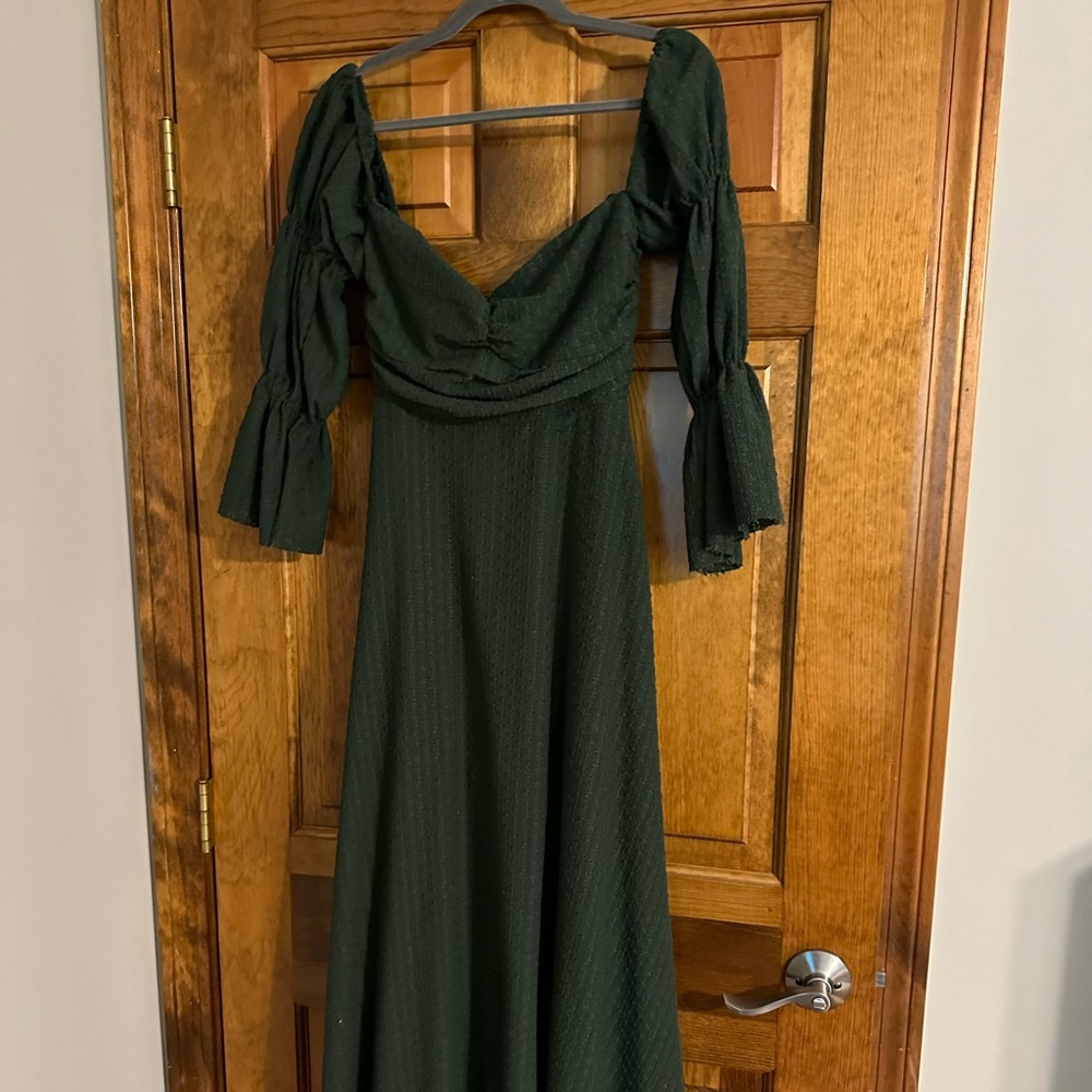 Corrine tiered sleeve maxi dress with pockets in Hunter Green - bump friendly